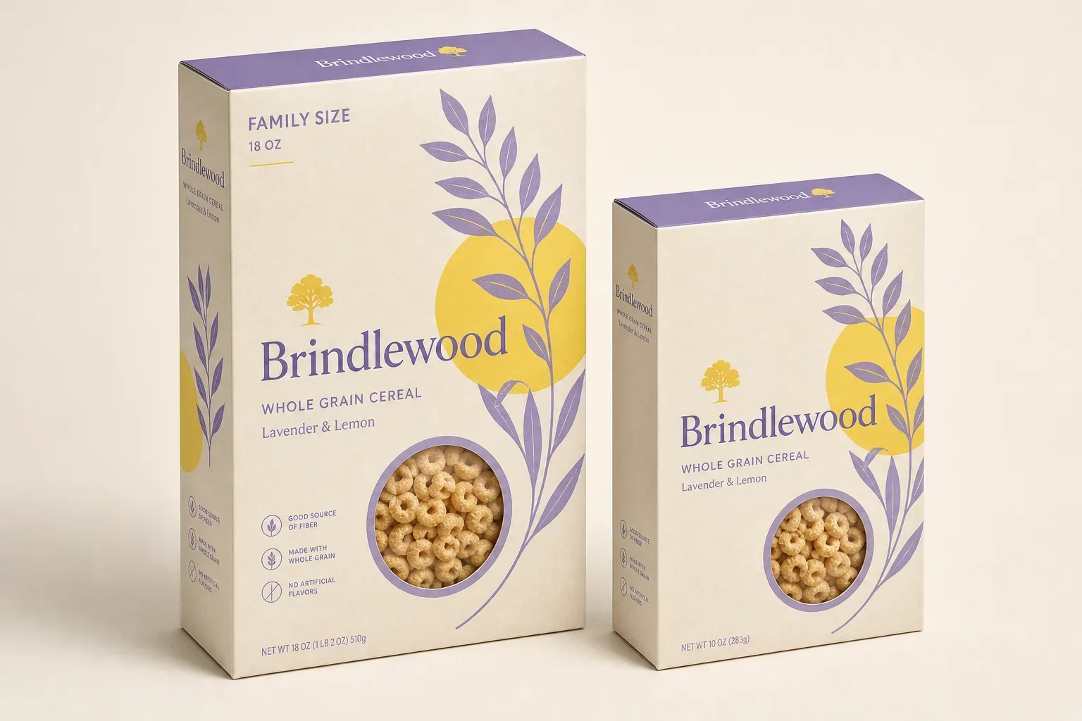 Family-size auto-lock cereal carton beside a standard size