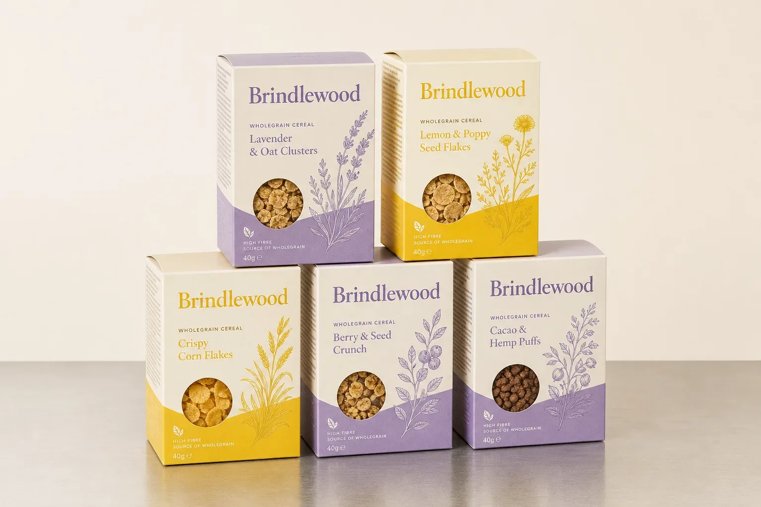 Stack of single-portion cereal cartons with locking bases