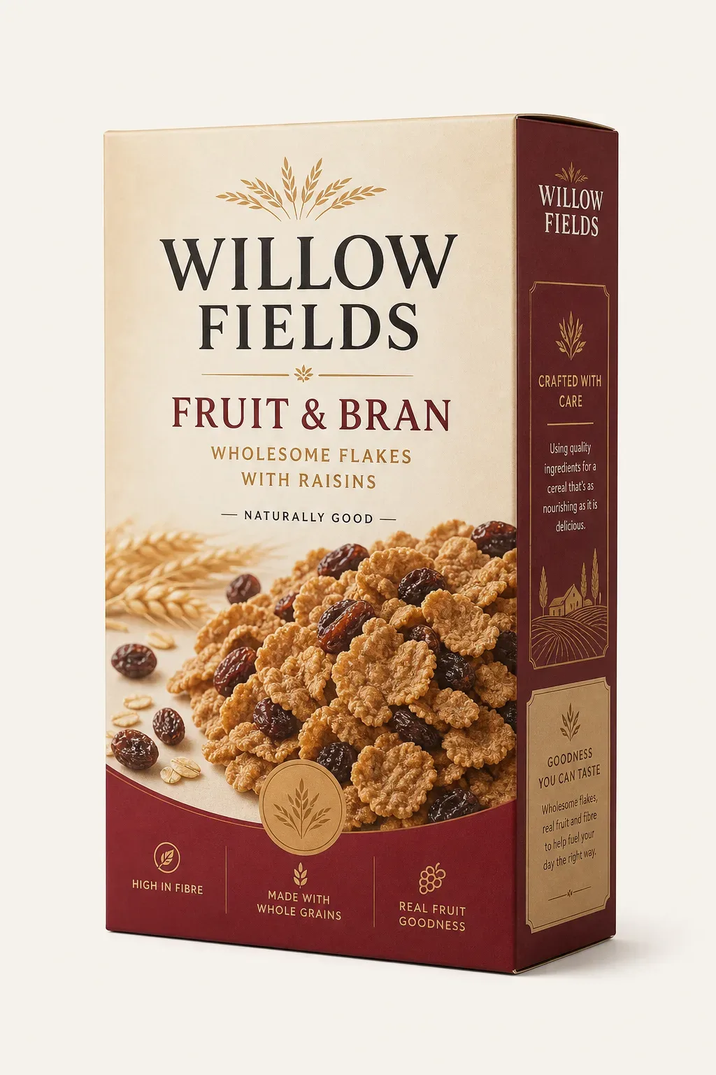 Fruit-and-bran cereal carton