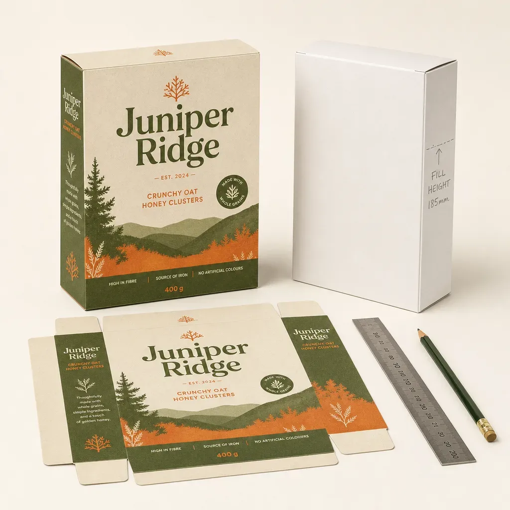 Fill notes on a white cereal box sample