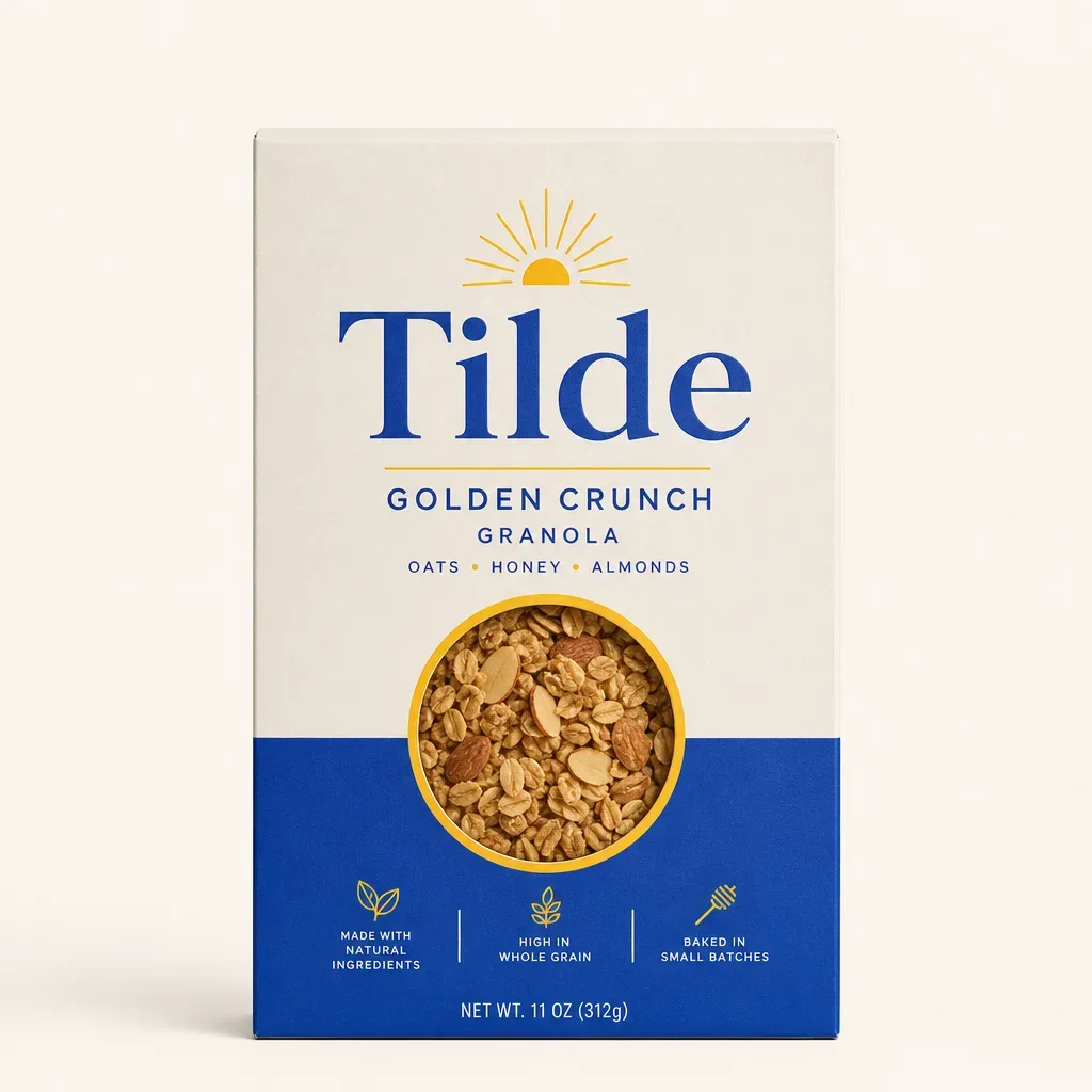 Front of a printed cereal box sleeve