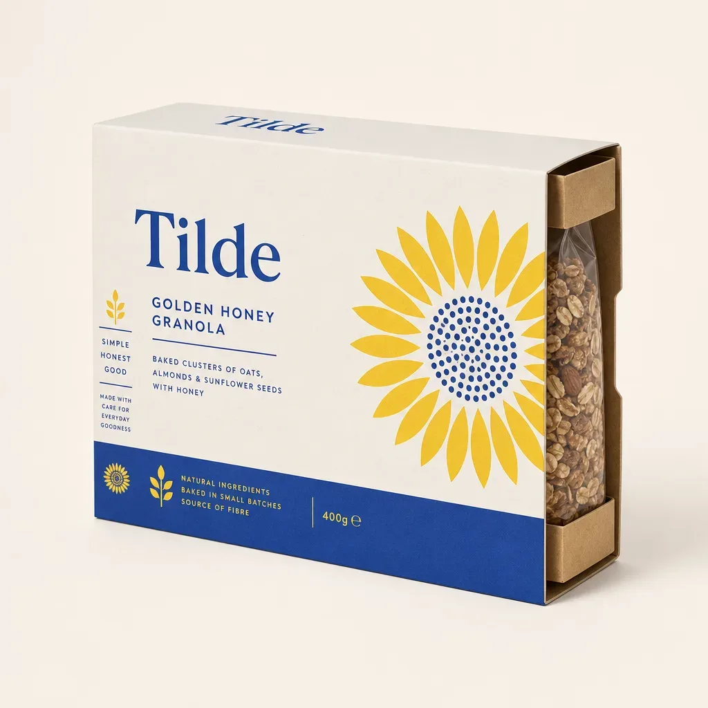 Open end of a cereal sleeve showing the tray inside