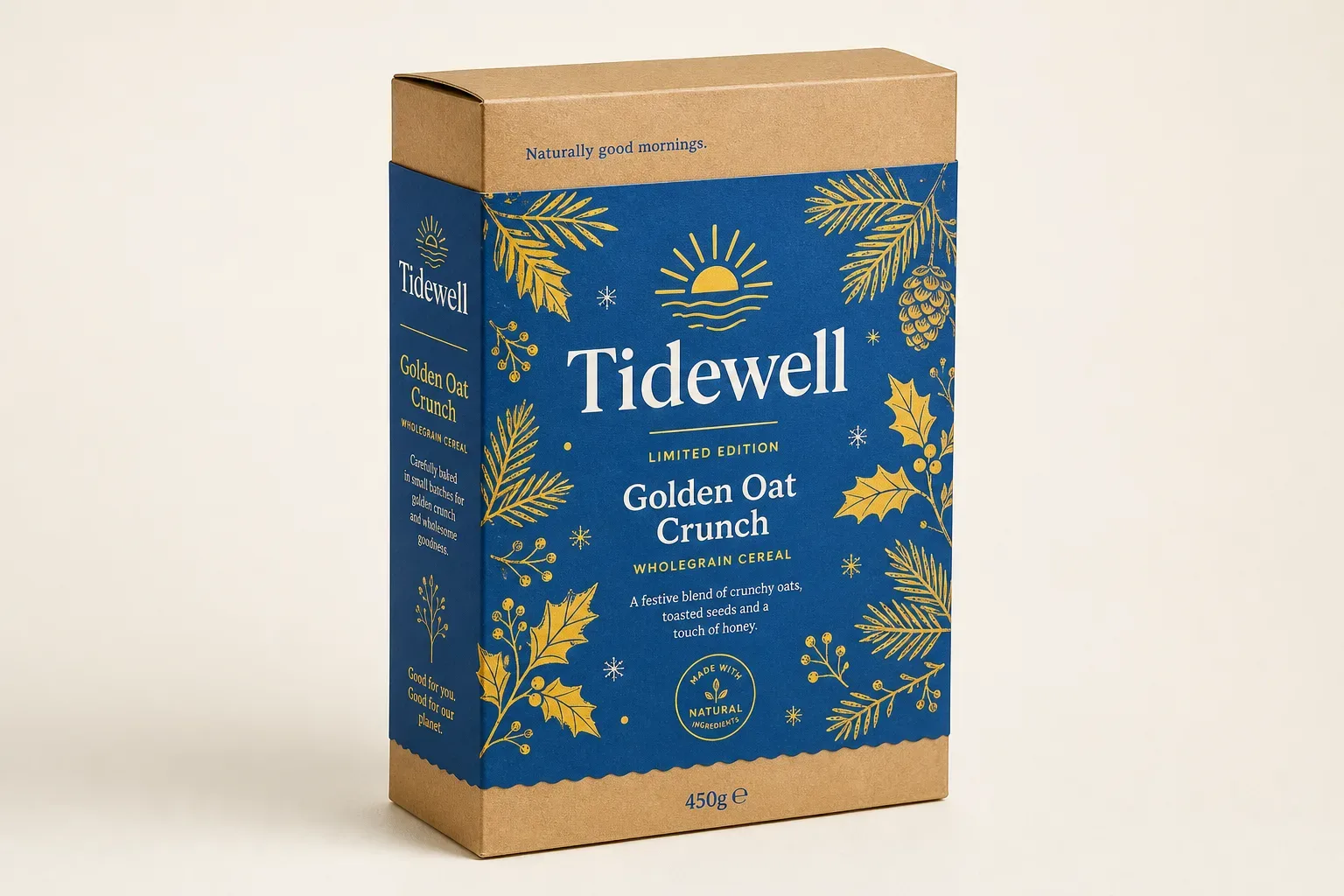 Seasonal printed sleeve over a plain cereal carton