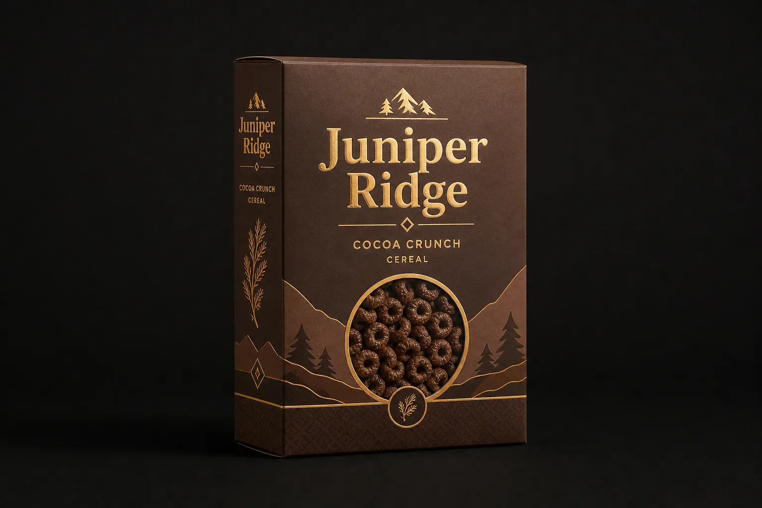 Foil-accented carton for chocolate cereal boxes