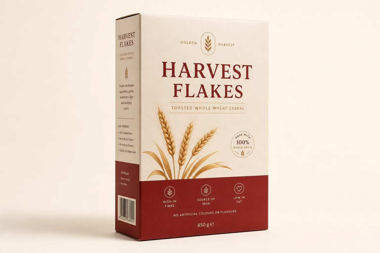 Side panel detail of a custom cereal carton