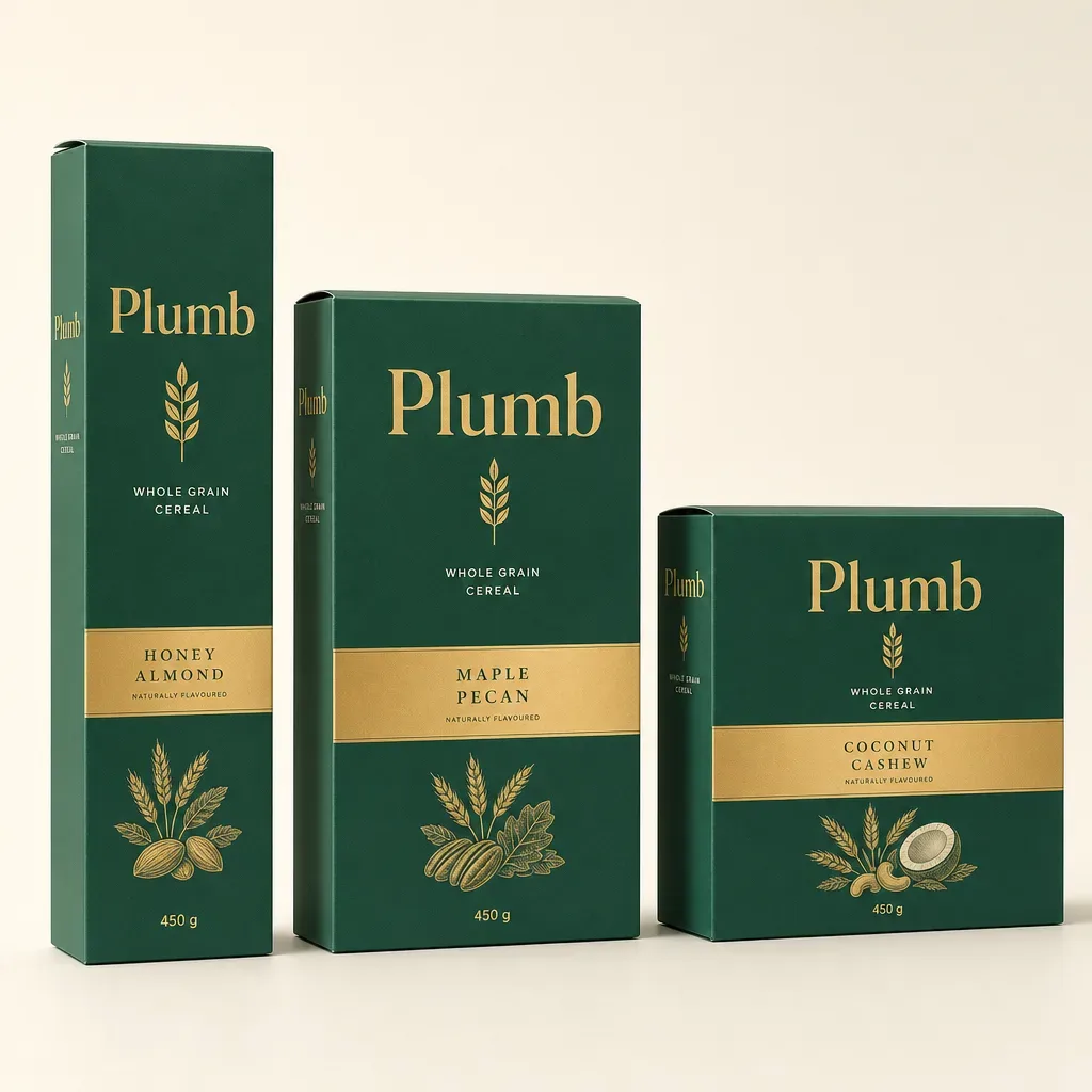 Custom size cereal boxes — tall, standard and wide cartons side by side