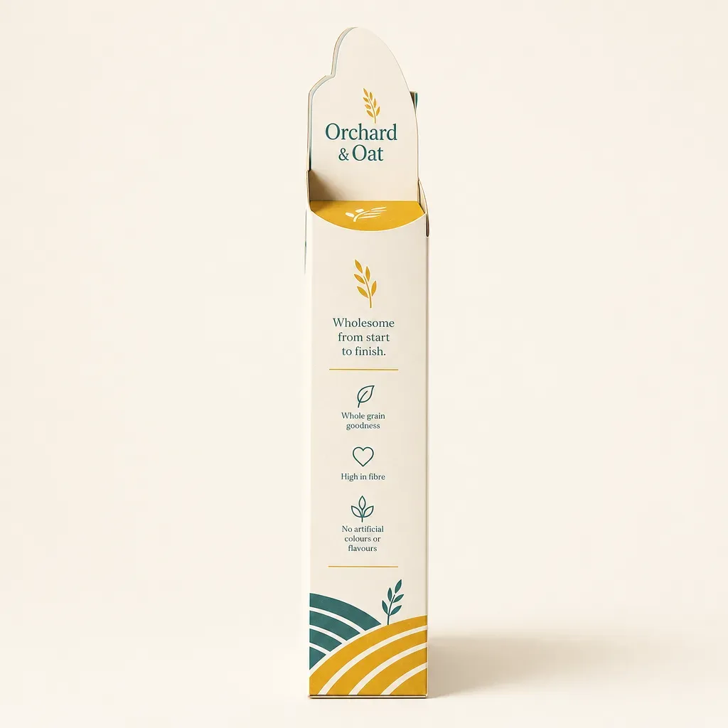 Side profile of a die-cut cereal carton