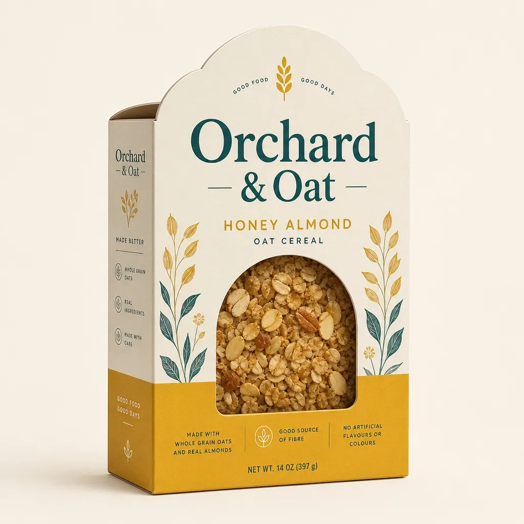 Macro of the shaped edge on a custom shape cereal box