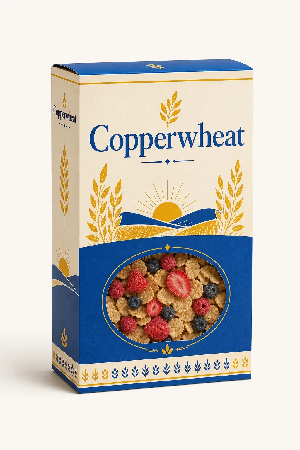 Cereal carton with a window showing real fruit