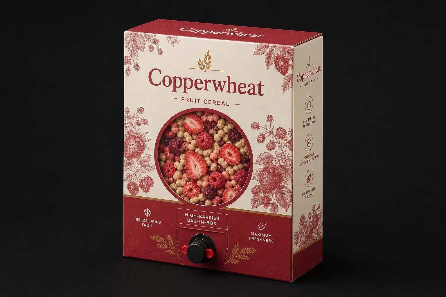 High-barrier bag-in-box for fruit cereal boxes