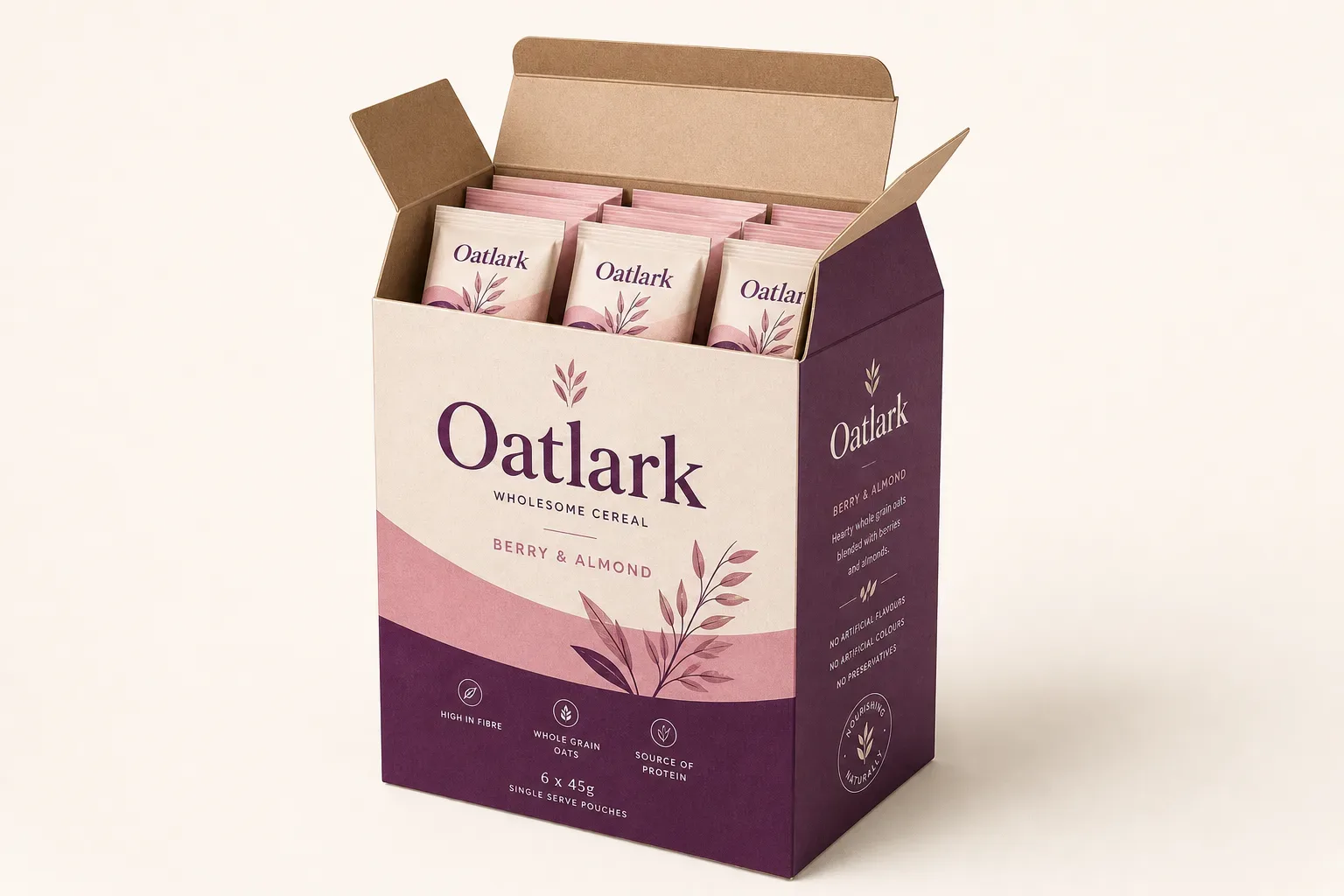 Open gable carton holding a cereal variety kit