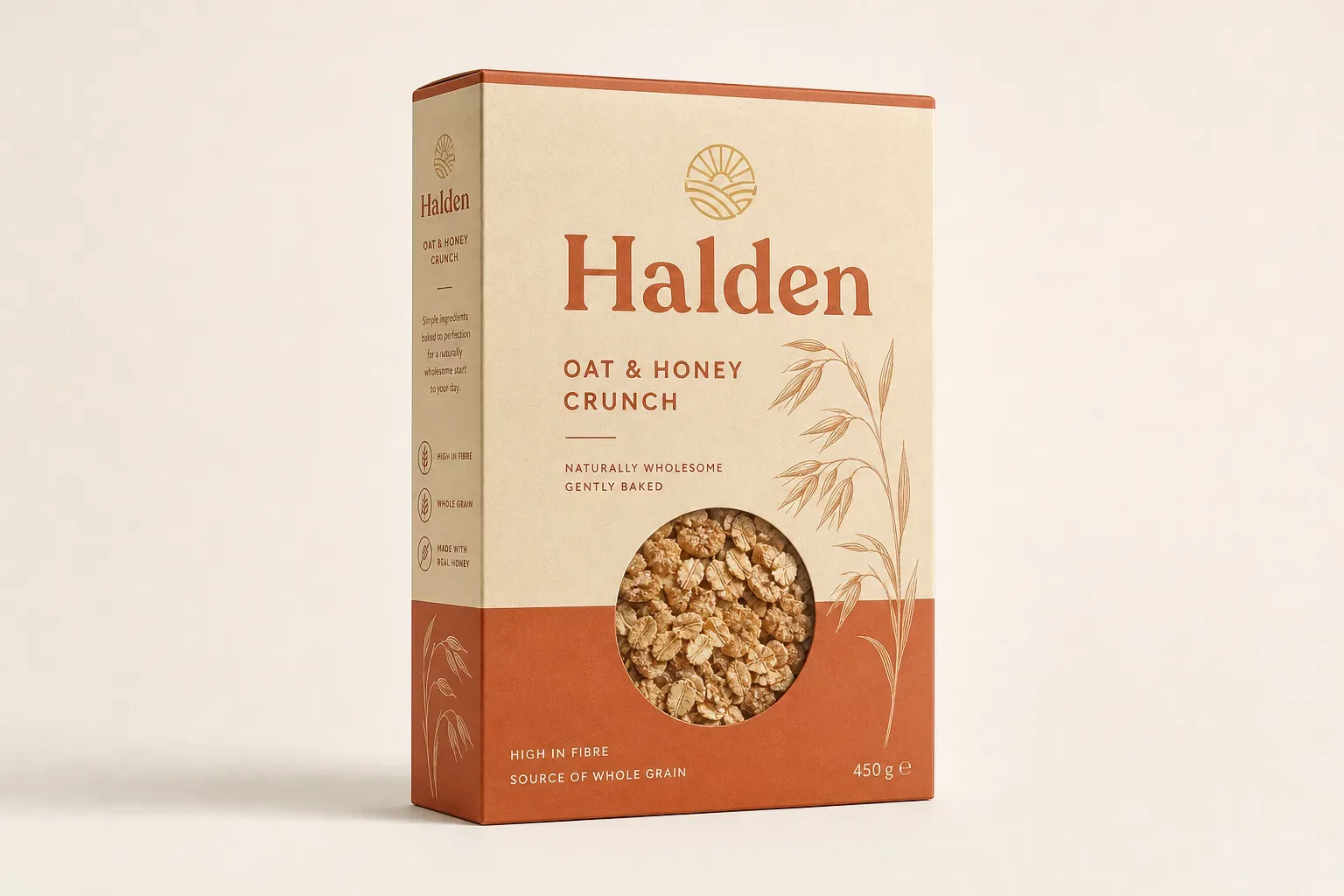 Foil stamping finish on a cereal carton, macro