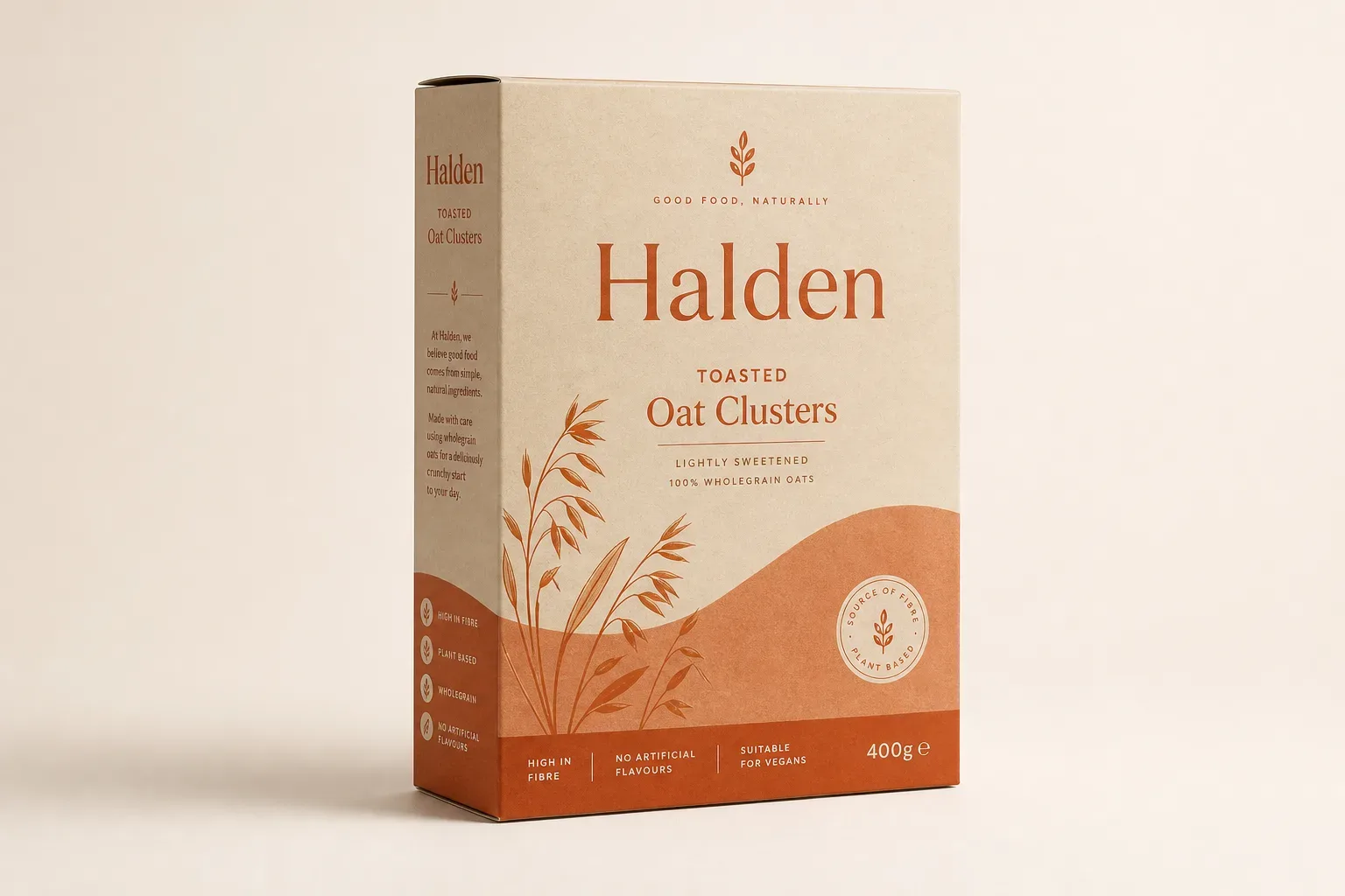 Matte lamination finish on a cereal carton, macro