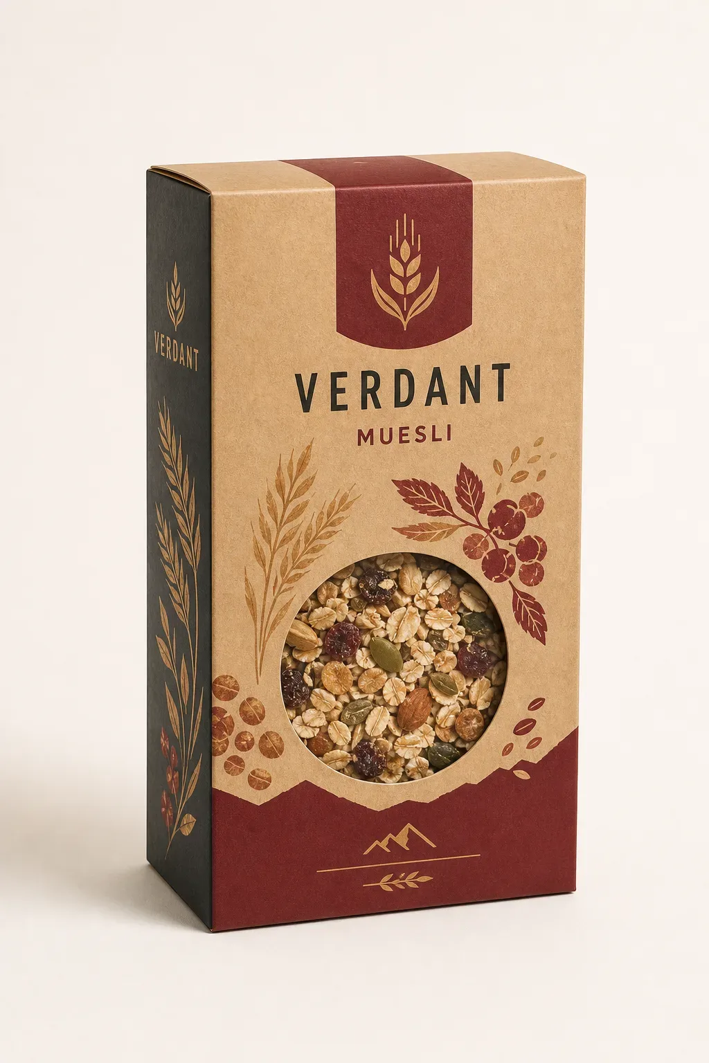 Kraft muesli carton with a window