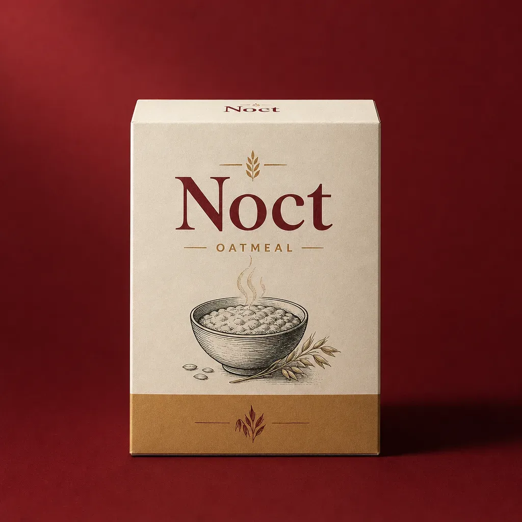 Oatmeal carton on a deep burgundy background