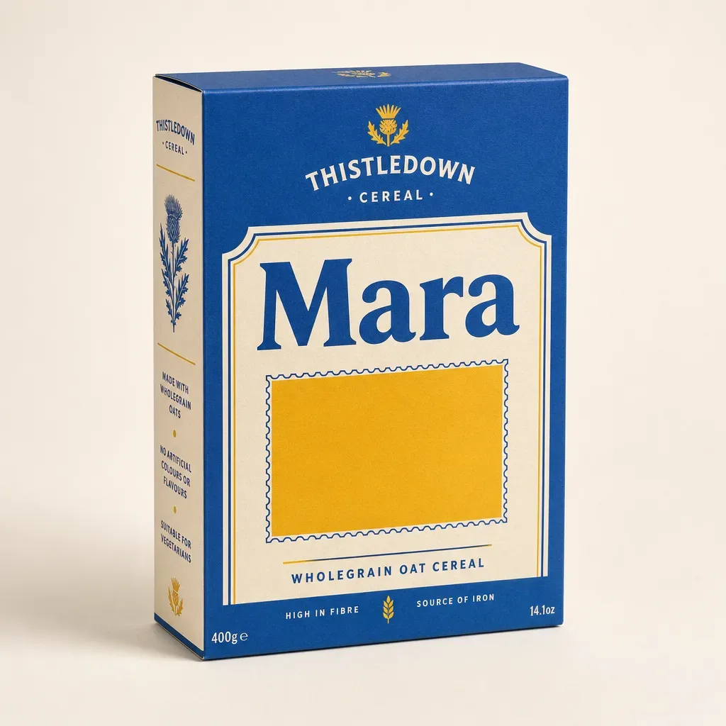 Digitally printed name on a cereal carton