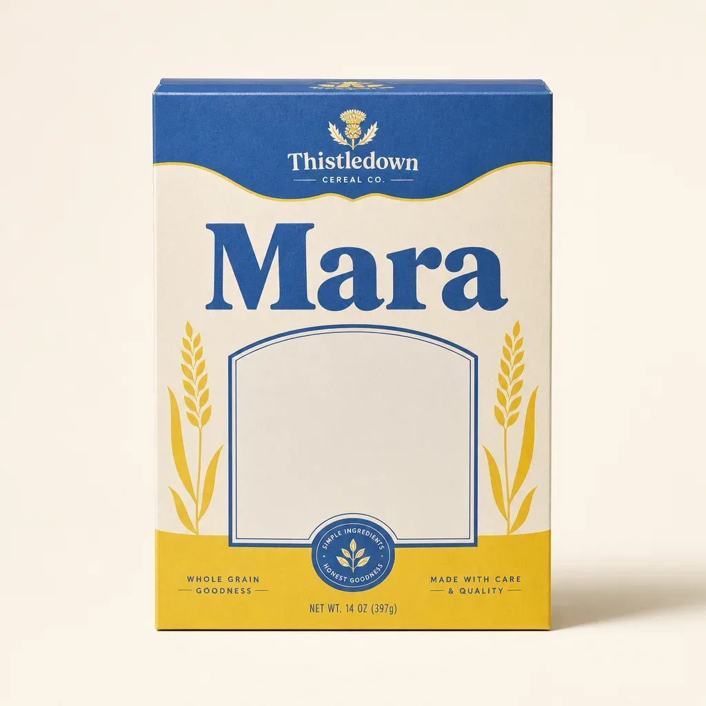 Front of a cereal carton personalized with a name