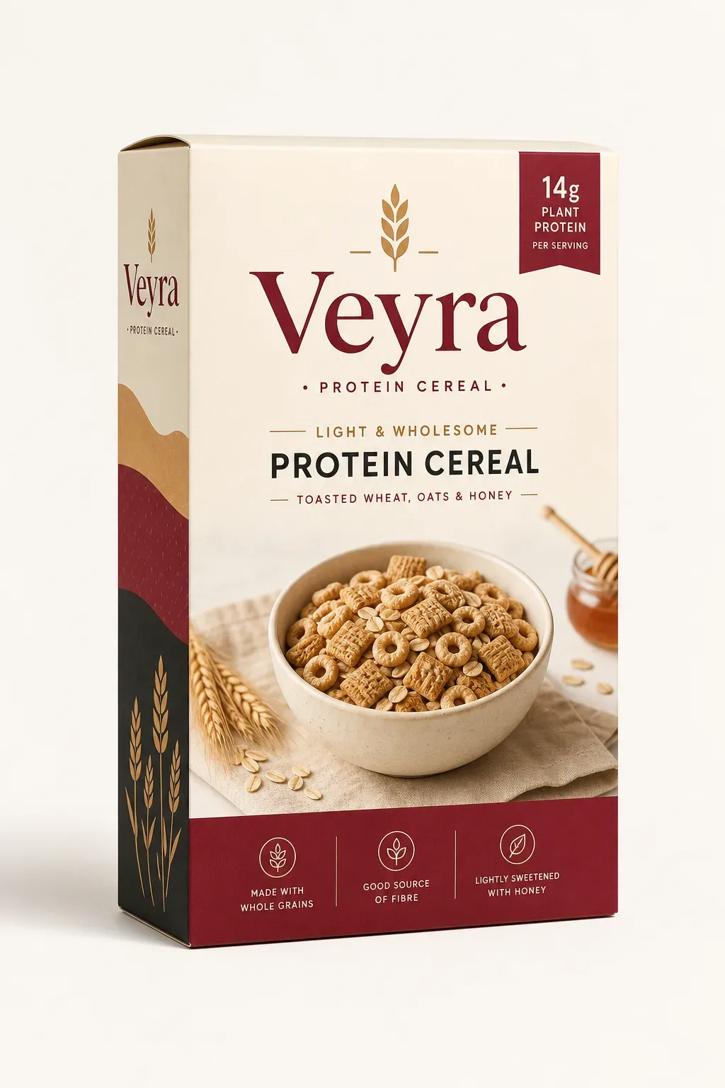 Light premium-breakfast protein cereal carton