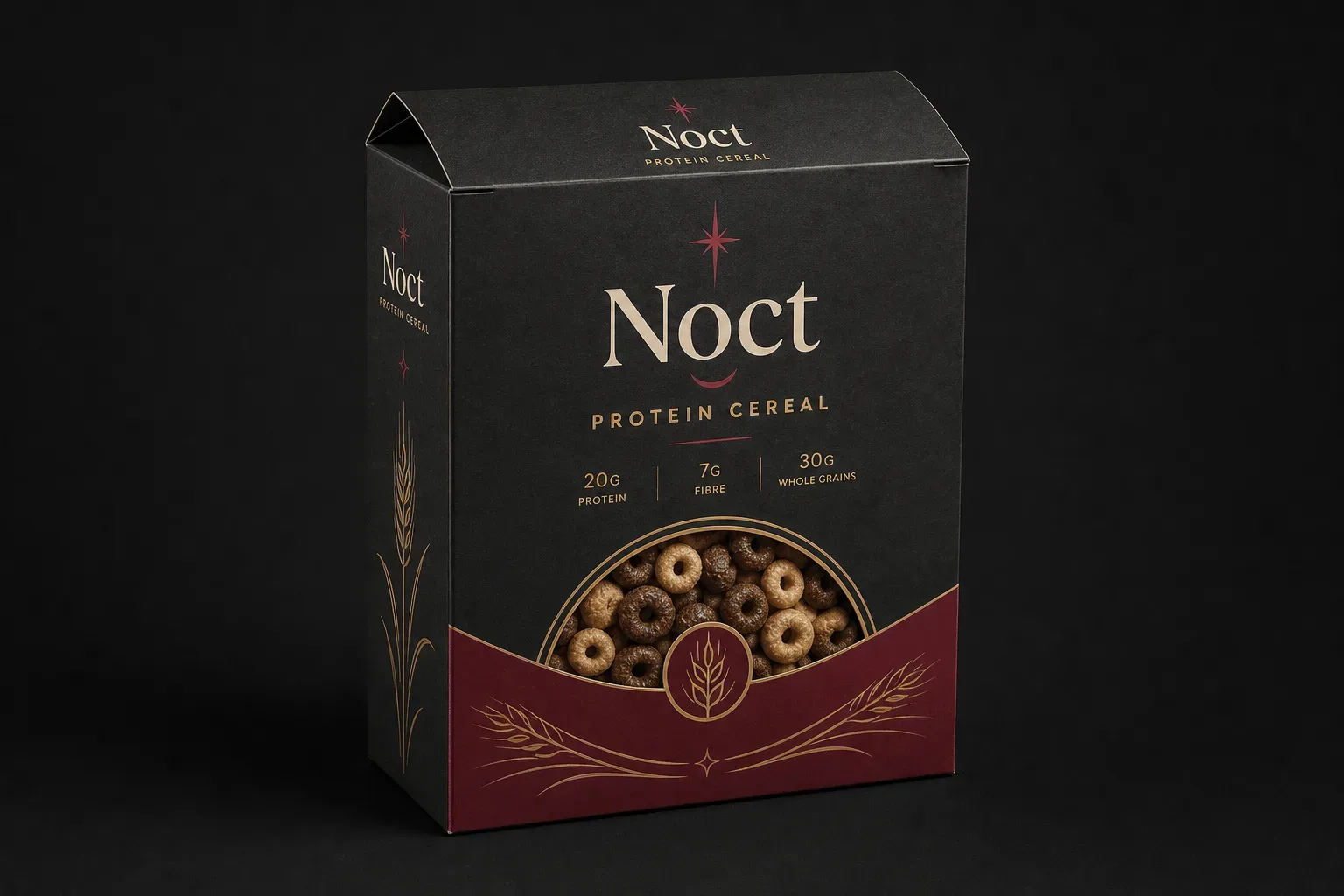 Compact tuck-end carton for protein cereal boxes