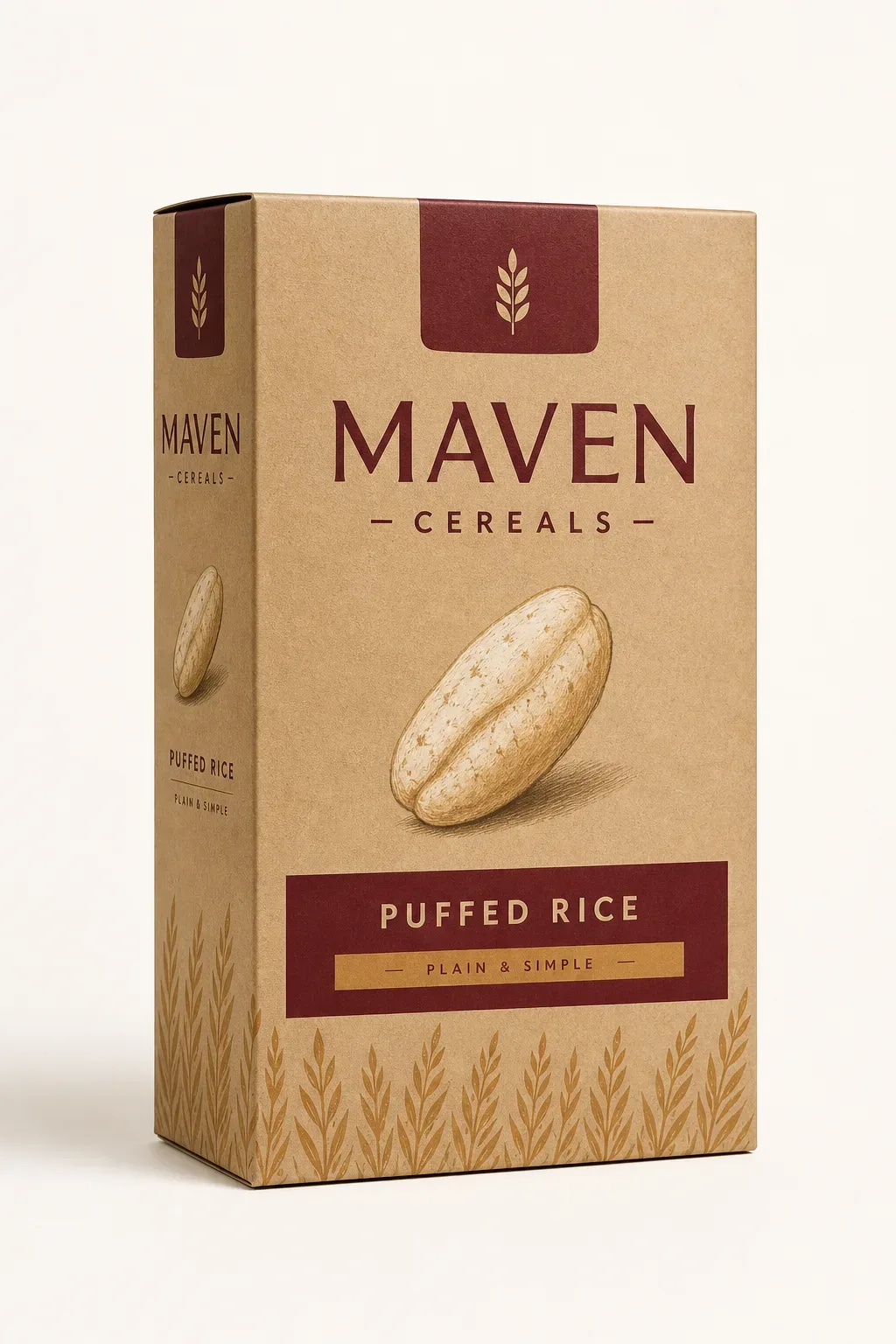 Simple kraft carton of plain puffed rice