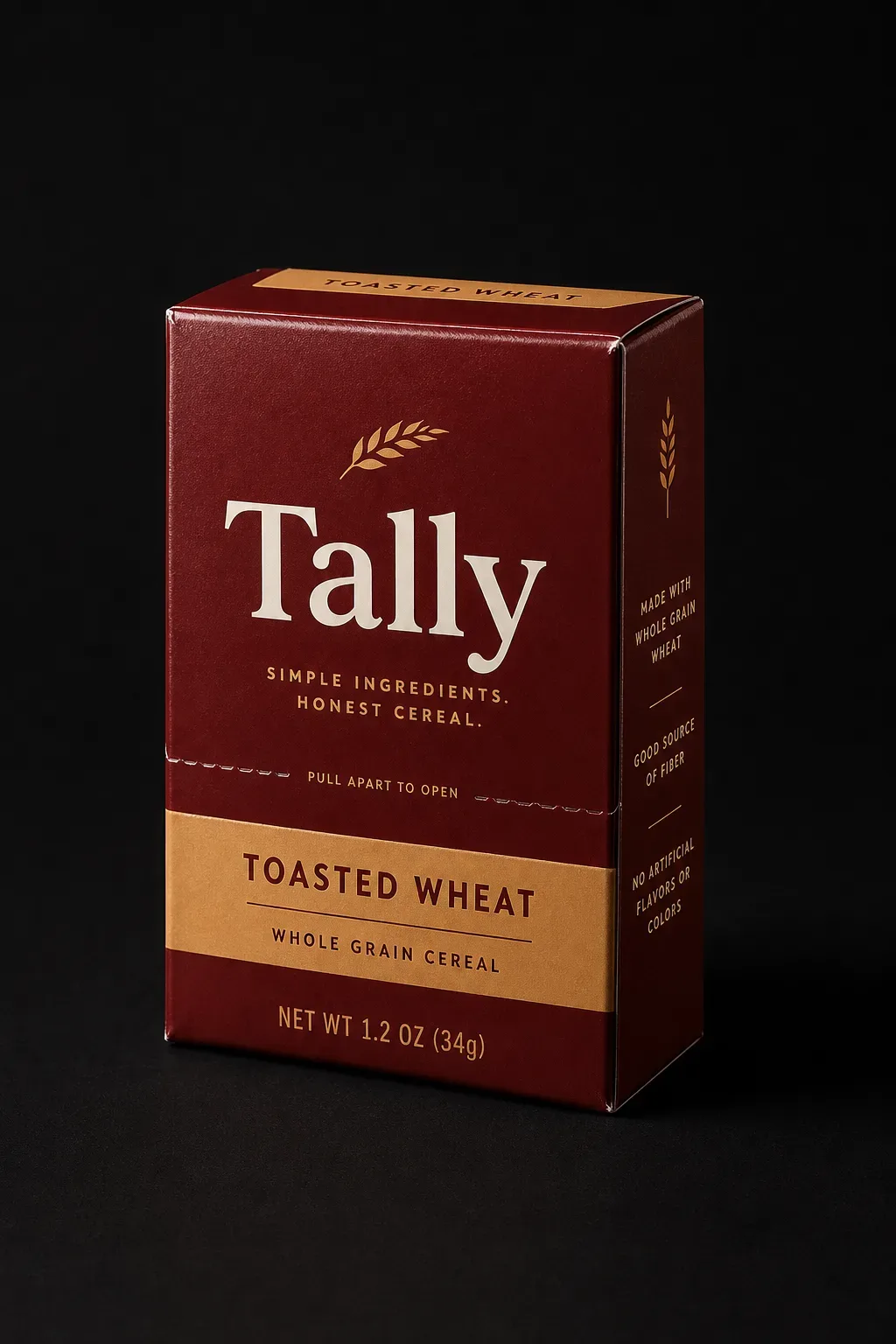 Portion cereal pack lit on a dark studio background