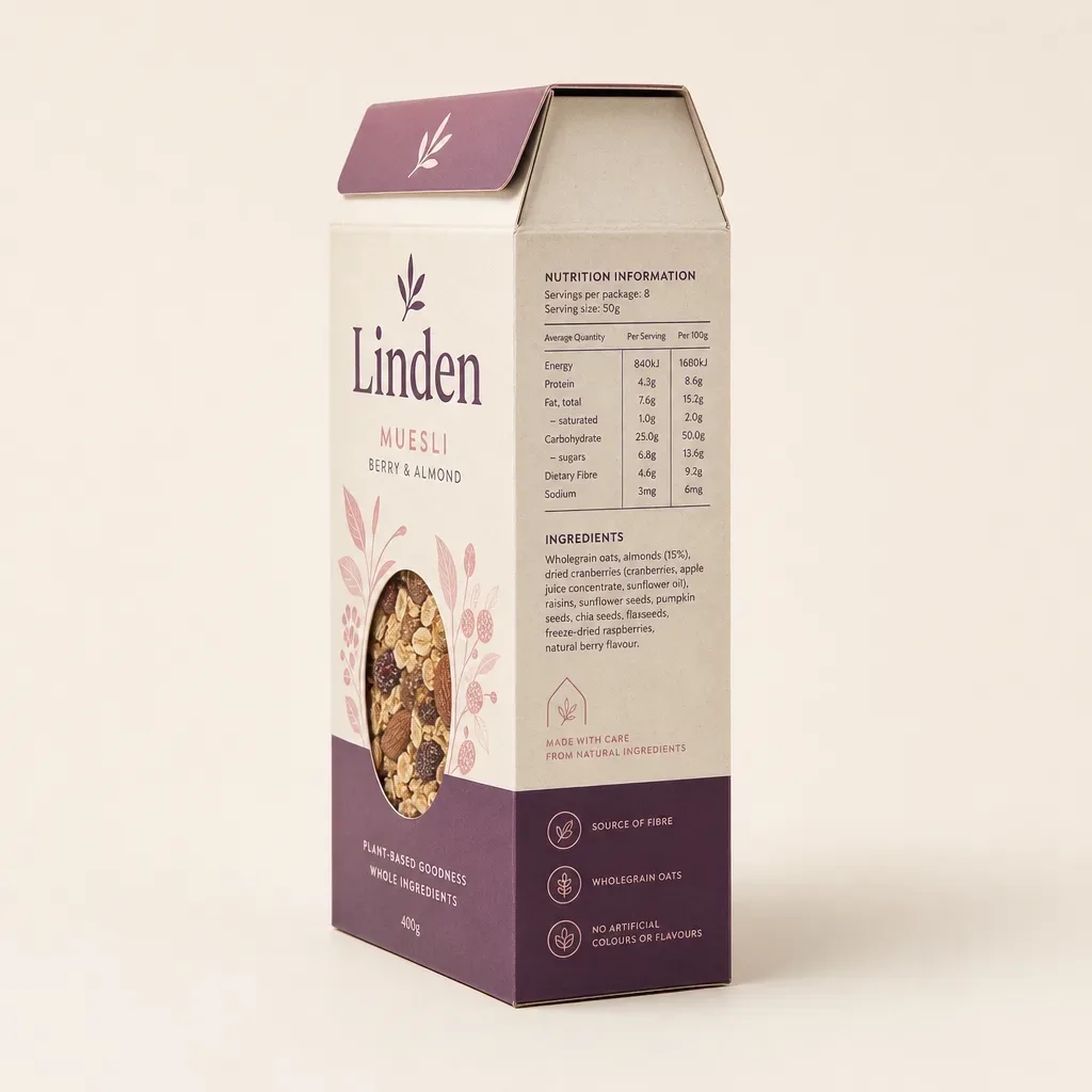 Side information panel of a snap-lock bottom cereal box