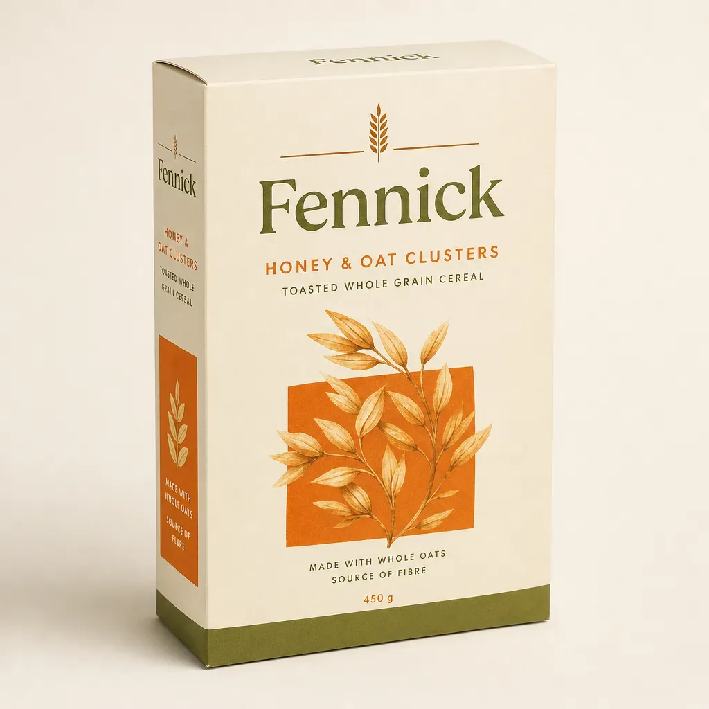 Close-up of a tuck flap, slit lock and dust flap on a cereal box