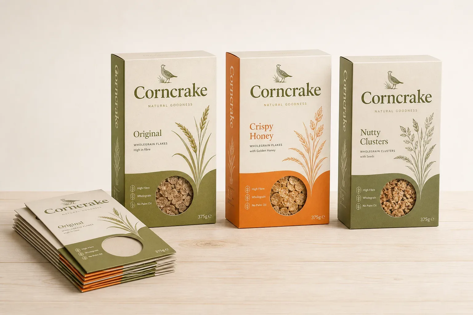 Hand-packed straight tuck cereal cartons on a packing bench