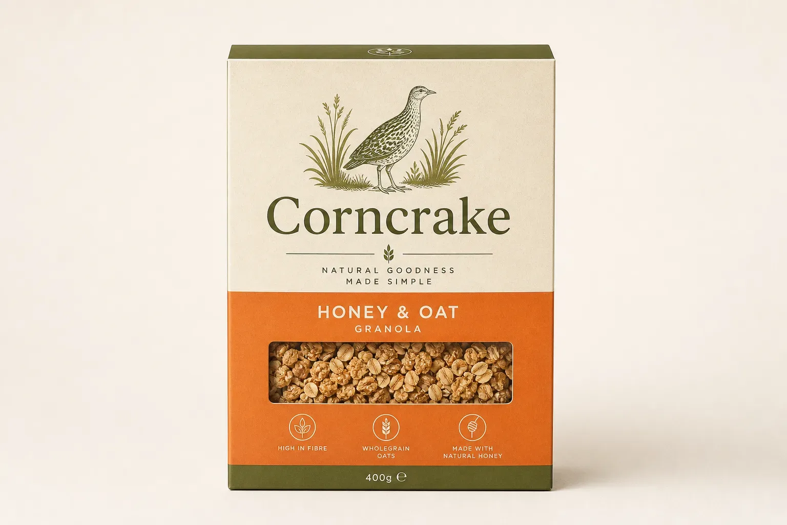 Straight tuck cereal carton with a front window