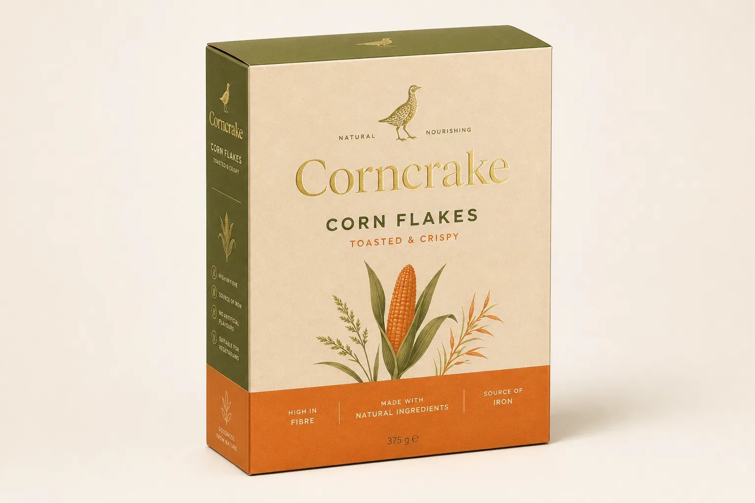 Premium straight tuck cereal carton with foil detail