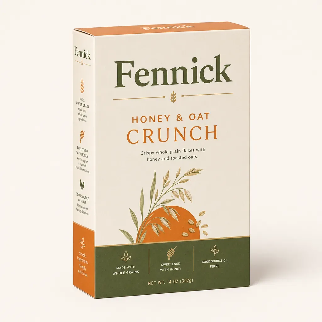 Macro of the folded front edge on a tuck top cereal box